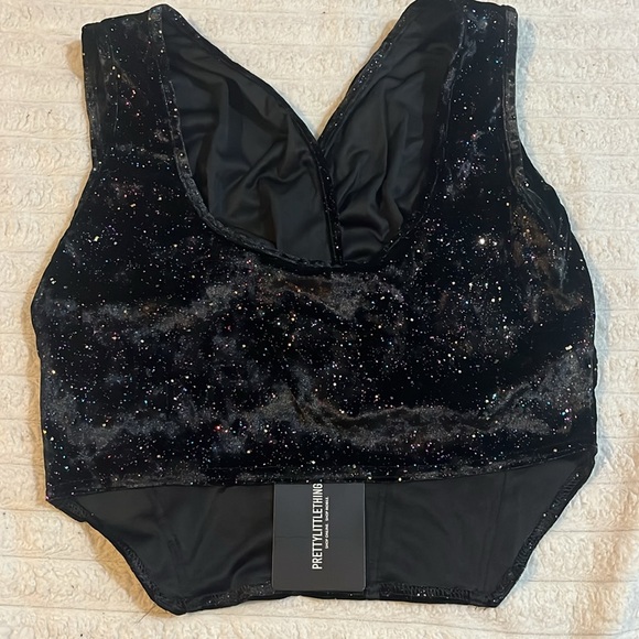 Petite Black Glitter Velvet Corset Top - Picture 2 of 3
